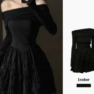 Home elegant off shoulder black mini dress | long sleeve ruched fit & flare party dress